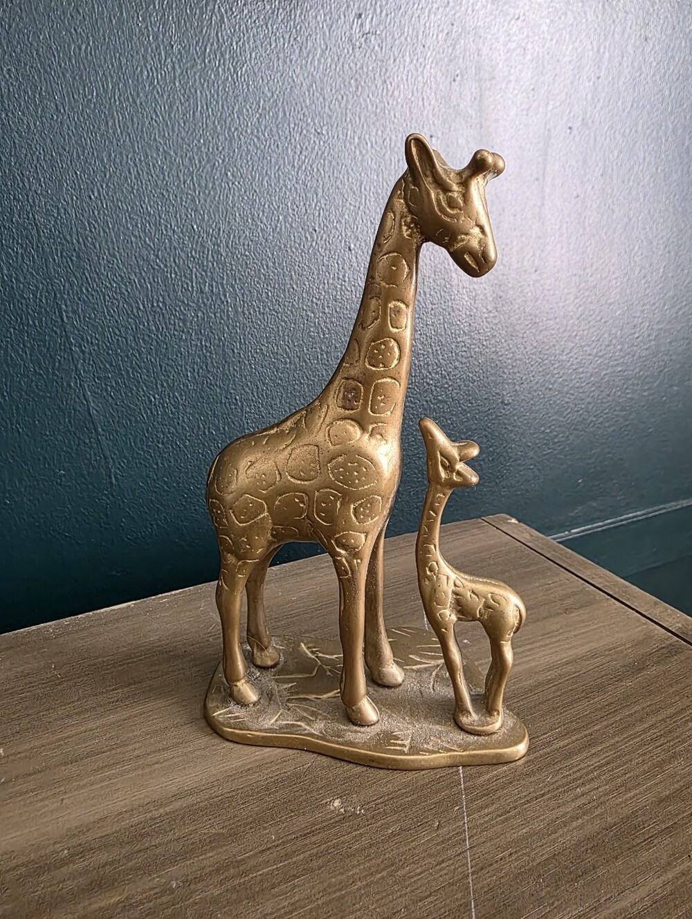 Vintage Brass Giraffe Mom with Baby Figurine 6.6 x 3.5 Small